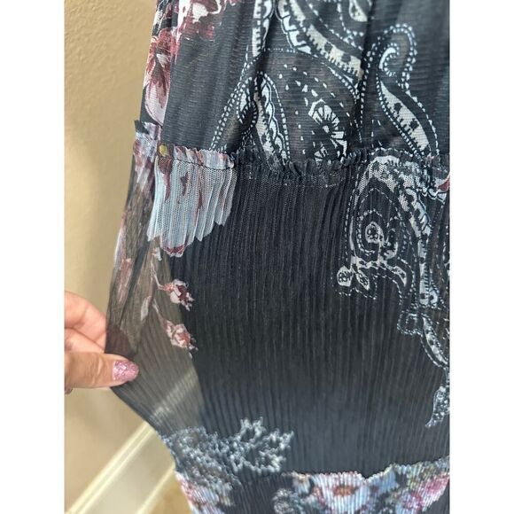 Lapis Anthropology Black Floral Pleated Ruffle Maxi Whimsigoth Dress Medium - Picture 8 of 16
